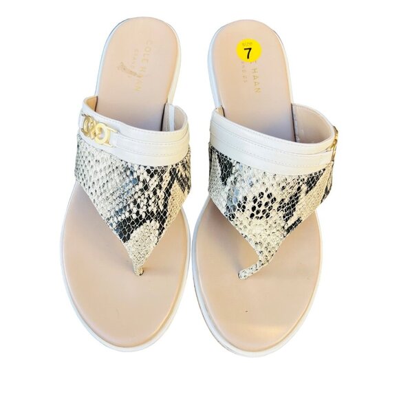 Cole Haan Womens Size 7B Snakeskin Print Wedge Sandals With Cork Sole - Picture 3 of 6